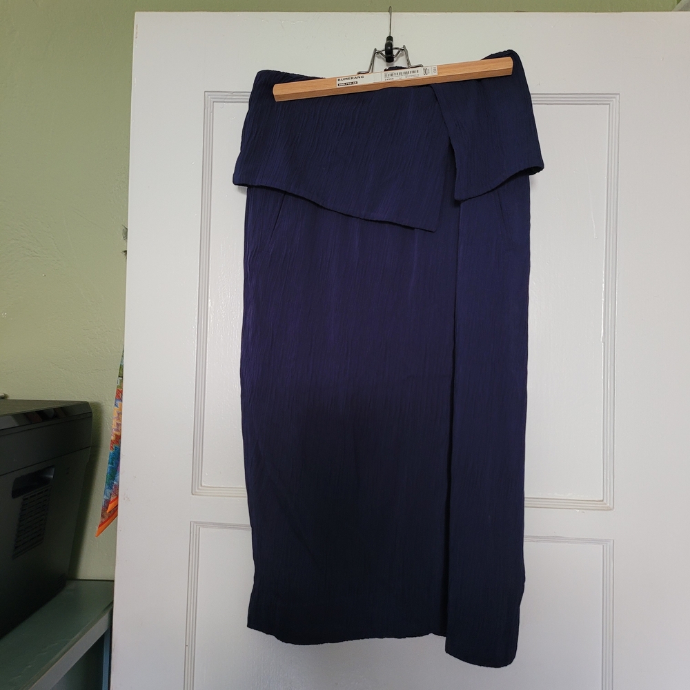 MM Lafleur Deep Blue Faux Wrap Pencil Skirt